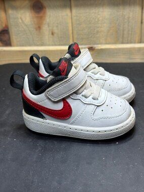 Nike Court Borough Low 2 Toddler Boys Sneaker Size 3C White Red Black BQ5453-110